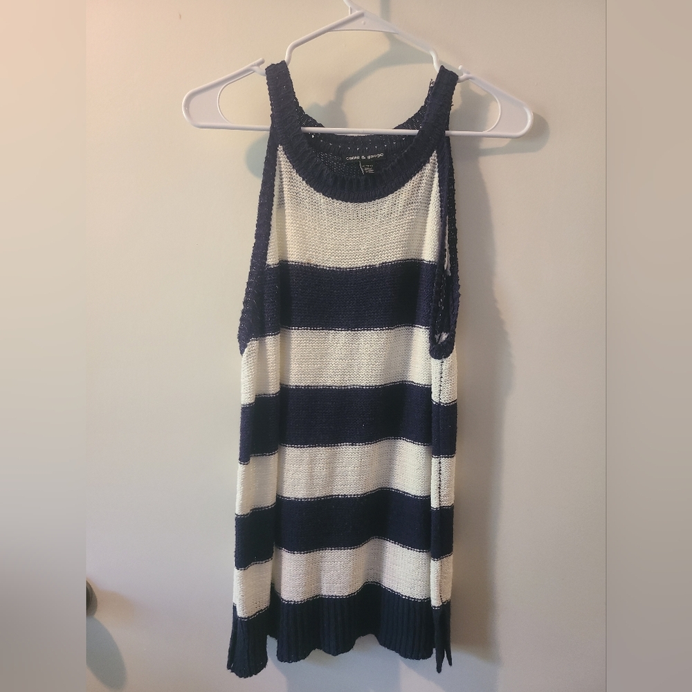 Cable & Gauge Navy and Cream Striped Sweater